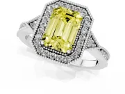 Emerald Cut Milgrain Halo Engagement Ring Setting for a Fancy Yellow Lab-Grown Diamond | Graduated Pavé | Platinum