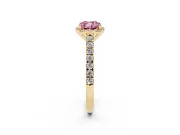 Cushion Cut Halo Pavé Engagement Ring Setting for a Fancy Pink Lab-Grown Diamond | Yellow Gold
