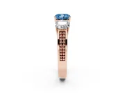 Fancy Blue Cushion Cut Diamond Three-Stone Ring Set in Rose gold with Textured Band