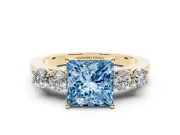 Princess Cut 5 Stone Engagement Ring Setting for a Fancy Blue Lab-Grown Diamond | Yellow Gold