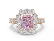 Radiant Cut Vintage Halo Engagement Ring Setting for a Fancy Pink Lab-Grown Diamond | Milgrain Channel Band | Rose Gold