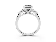 Fancy Black Three-Stone Princess Cut Diamond Ring Set in Silver with Pear Side Stones and Prong Setting