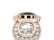 Cushion Cut Three Stone Halo Engagement Ring Setting for a Black Center | Bezel Set | Rose Gold