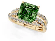 Fancy Green Asscher Cut Diamond Solitaire Twist Band Ring Set in Yellow gold with Pavé Setting and Prong Head