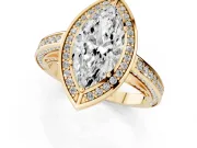 Marquise Cut Diamond Halo Pavé Split Shank Ring Set in Yellow gold with Prong Setting