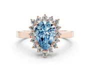 Fancy Blue Pear Cut Diamond Halo Ring Set in Rose gold with Round Halo and Smooth Solitaire Band