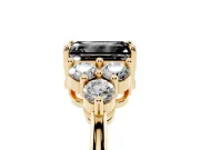 Fancy Black Emerald Cut Diamond Solitaire Ring Set in Yellow gold with Cluster Accents on Each Side