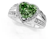 Fancy Green Heart Cut Diamond Halo Ring Set in White gold with Double Pavé Split Shank