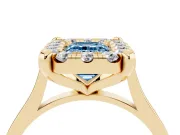 Emerald Cut Claw Corner Halo Engagement Ring Setting for a Fancy Blue Lab-Grown Diamond | Slim Plain Band | Yellow Gold