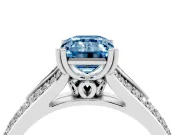 Emerald Cut Split Shank Engagement Ring Setting for a Fancy Blue Lab-Grown Diamond | Pave Band | Sterling Silver
