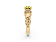 Fancy Yellow Cushion Cut Diamond Filigree Halo Engagement Ring Set in Yellow gold with Prong Setting
