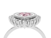 Fancy Pink Pear Cut Diamond Halo Ring Set in White gold with Milgrain Edge and Round Prong Setting