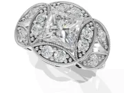 Princess Cut Vintage Floral Halo Engagement Ring Setting | Engraved Milgrain Band | Platinum