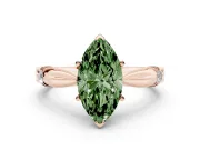 Fancy Green Marquise Cut Diamond Solitaire Twisted Band Ring Set in Rose gold with Accent Stones and Prong Setting