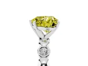 Fancy Yellow Heart Cut Diamond Solitaire Ring Set in Silver with Bezel-Set Accents on Beaded Band and Prong Setting
