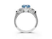 Fancy Blue Heart Cut Diamond Three-Stone Ring Set in Silver with Milgrain Band