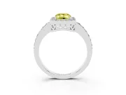 Fancy Yellow Emerald Cut Diamond Halo Ring Set in White gold with Pavé-Setting Band and Open Prong Center