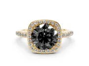 Round Pavé Halo Engagement Ring Setting for a Black Center | Yellow Gold