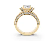 Cushion Cut Vintage Milgrain Pave Engagement Ring Setting | Crescent Side Rows | Yellow Gold