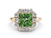 Princess Cut Graduated Milgrain Halo Engagement Ring Setting for a Fancy Green Lab-Grown Diamond | Yellow Gold