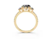 Heart-Shaped Three Stone Engagement Ring Setting for a Black Center | Pavé Shoulders | Yellow Gold