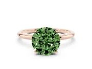 Fancy Green Round Cut Diamond Solitaire Engagement Ring Set in Rose gold with Thin Band and Prong Setting