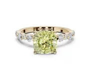 Cushion Cut Pavé Engagement Ring Setting for a Fancy Yellow Lab-Grown Diamond | Alternating Accents | Yellow Gold