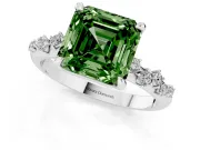 Fancy Green Asscher Cut Diamond Solitaire Vine Band Ring Set in Silver with Round Accents and Prong Setting