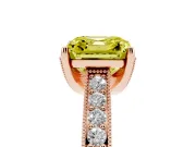 Asscher Cut Hidden Halo Engagement Ring Setting for a Fancy Yellow Lab-Grown Diamond | Milgrain Pave | Rose Gold