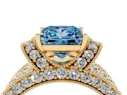 Princess Cut Vintage Pave Engagement Ring Setting for a Fancy Blue Lab-Grown Diamond | Milgrain Edges | Yellow Gold