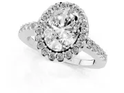 Oval Cut Diamond Halo Pavé Solitaire Ring Set in Silver with Prong-Set Center Stone