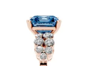 Fancy Blue Asscher Cut Diamond Cluster Engagement Ring Set in Rose gold with Pavé Band and Prong Setting