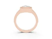 Radiant Cut Diamond Halo Engagement Ring Set in Rose gold with Pavé Band and Round Halo Stones