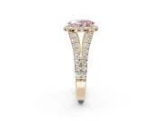Oval Halo Pavé Engagement Ring Setting for a Fancy Pink Lab-Grown Diamond | Narrow Split Shank | Yellow Gold