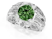 Round Art Deco Engagement Ring Setting for a Fancy Green Lab-Grown Diamond | Sterling Silver