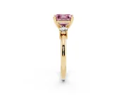 Fancy Pink Three-Stone Asscher Cut Diamond Ring Set in Yellow gold with Prong Setting and Plain Band