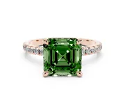 Fancy Green Asscher Cut Diamond Brilliant Solitaire Ring Set in Rose gold with Pavé Band and Prong Setting