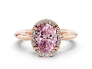 Oval Halo Engagement Ring Setting for a Fancy Pink Lab-Grown Diamond | Plain Band | Rose Gold