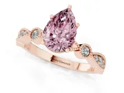 Fancy Pink Pear Cut Diamond Solitaire Engagement Ring Set in Rose gold with Milgrain Bezel Accent Band