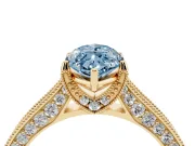 Marquise Hidden Halo Engagement Ring Setting for a Fancy Blue Lab-Grown Diamond | Milgrain Pave | Yellow Gold