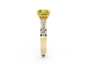 Fancy Yellow Asscher Cut Diamond Solitaire Ring Set in Yellow gold with Channel-Set Band and Prong Setting