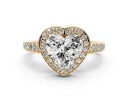 Heart Cut Diamond Halo Pavé Engagement Ring Set in Yellow gold with Bezel Setting