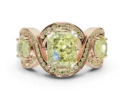 Radiant Cut Three Stone Halo Engagement Ring Setting for a Fancy Yellow Lab-Grown Diamond | Pavé Wave Band | Rose Gold