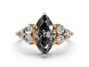 Marquise Cluster Side Stone Engagement Ring Setting for a Black Center | Plain Band | Yellow Gold