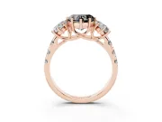 Heart-Shaped Three Stone Engagement Ring Setting for a Black Center | Accented Shoulders | Rose Gold