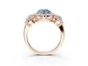 Round Three Stone Halo Engagement Ring Setting for a Fancy Blue Lab-Grown Diamond | Rose Gold