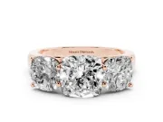 Cushion Cut Three Stone Engagement Ring Setting | Basket Prong Heads | Rose Gold
