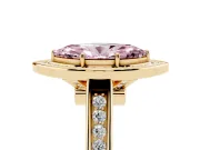 Fancy Pink Marquise Cut Diamond Halo Solitaire Ring Set in Yellow gold with Pavé Band and Bezel Setting