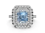 Fancy Blue Radiant Cut Lab-Grown Diamond Double Halo Statement Ring Set in Sterling Silver with Pavé Band