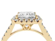 Princess Cut Raised Halo Engagement Ring Setting | Pave Band | Yellow Gold